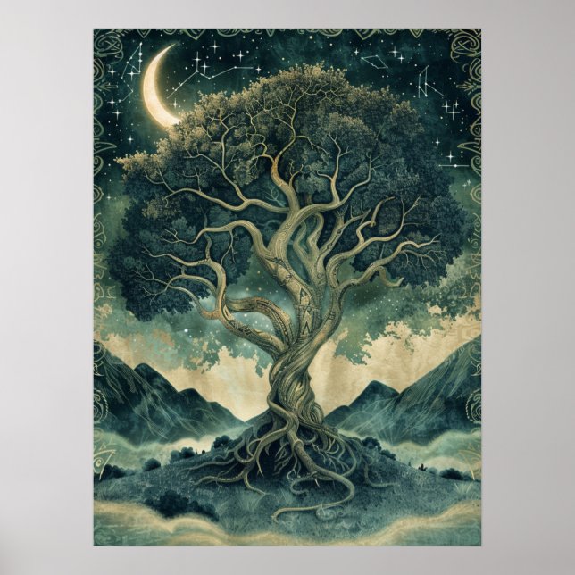 Poster Yggdrasil Norse Samhain Halloween Nórdico (Frente)
