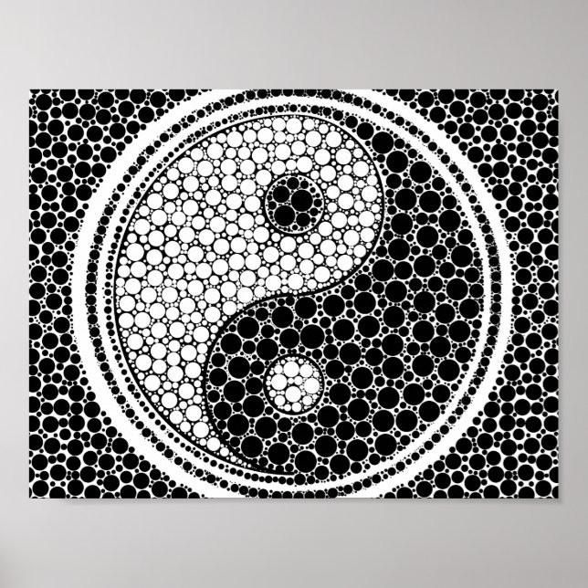 Poster Yin e Yang Dot Art Black and white (Frente)