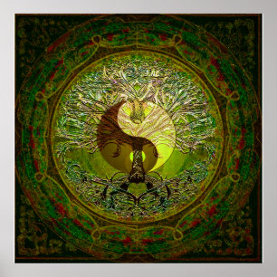 Pôster Yin verde Yang com a árvore de vida