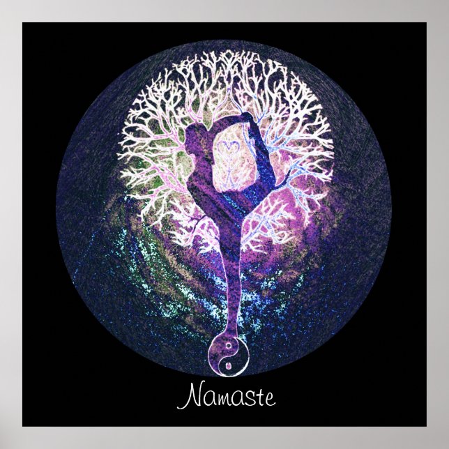 Pôster Yin Yang, árvore da vida, Namaste Yoga (Frente)
