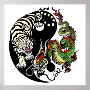 Poster yin yang do dragão e do tigre