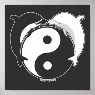 Pôster Yin Yang Dolphins Black/White
