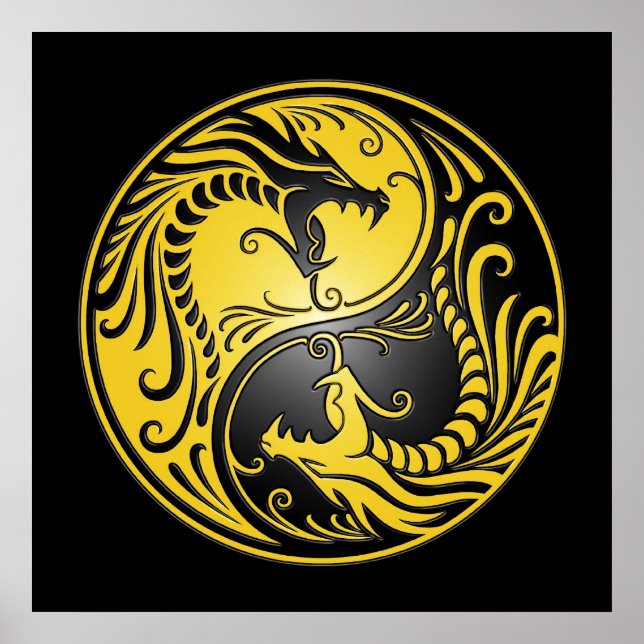 Pôster Yin Yang Dragon, amarelo e preto (Frente)