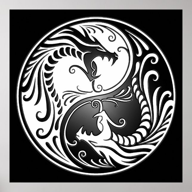 Pôster Yin Yang Dragon, branco e preto (Frente)