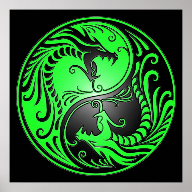 Poster Yin Yang Dragon, verde e preto (Frente)