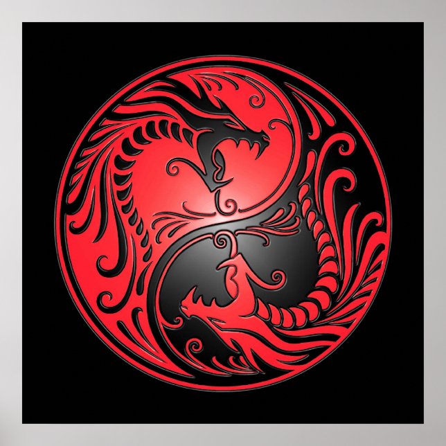 Pôster Yin Yang Dragon, vermelho e preto (Frente)