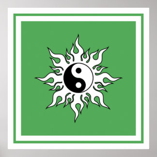 Poster Yin Yang Green Sun Tribal Zen Chinese