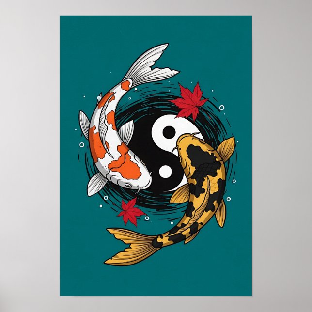 Poster Yin Yang Koi Fish - Japonês (Frente)