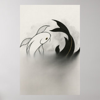 Poster Yin Yang Koi Fish – Minimal Black & White