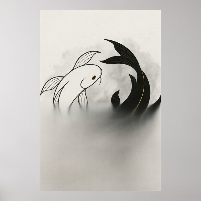 Poster Yin Yang Koi Fish – Minimal Black & White (Frente)