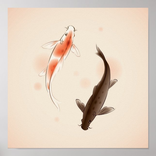 Poster Yin Yang Koi pesca com pintura em estilo oriental (Frente)