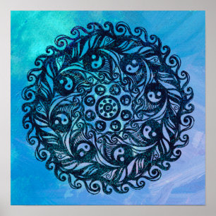 Poster Yin Yang Mandala Nature Floral Mandalas