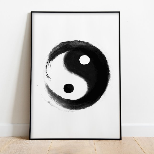 Poster Yin Yang, preto e branco (Yin Yang art in black frame)