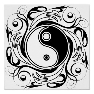 Pôster Yin Yang Tattoo Estilo Ornamental