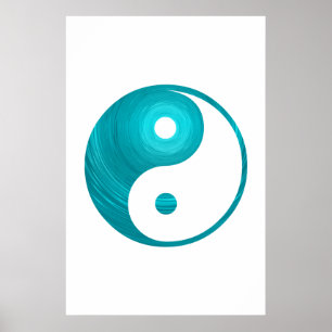 Pôster Yin Yang Teal Blue Aqua Modelo Yin-Yang