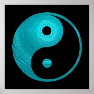 Poster Yin Yang Teal Blue Aqua Spiral Modelo Black