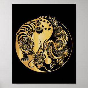 Poster Yin Yang Tigre Dragão Ouro