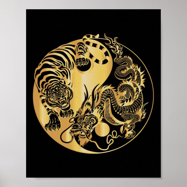 Poster Yin Yang Tigre Dragão Ouro  (Frente)