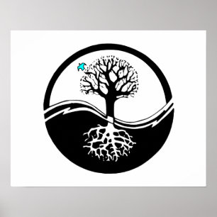 Pôster Yin Yang Tree Of Life Black & White