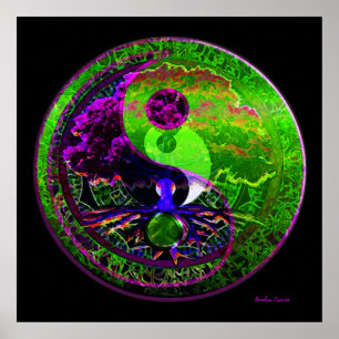 Poster Yin Yang Tree of Life in Purple and Green