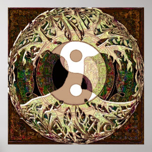 Pôster Yin Yang Tree of Life Tan