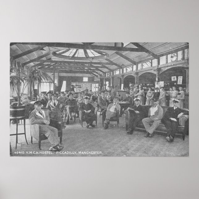 Pôster YMCA Hostel, Piccadilly, Manchester, c.1910 (Frente)