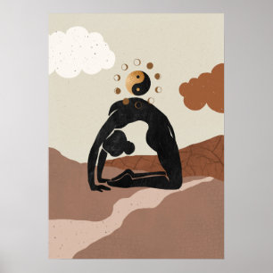 Poster Yoga camel pose ustrasana yin yang fases da lua