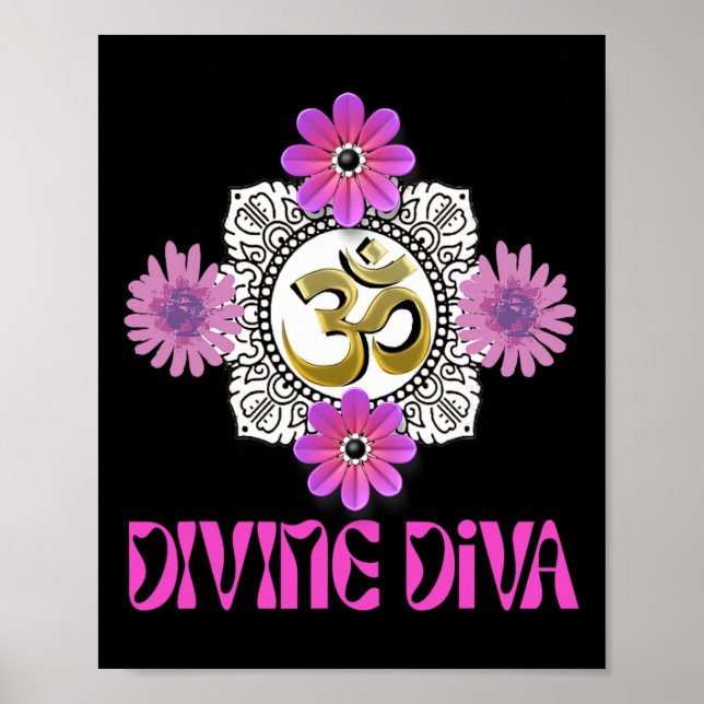 Poster Yoga Diva Divine Om Flor,ideias de presentes de io (Frente)
