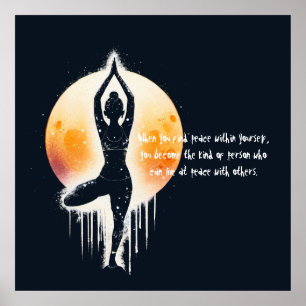 Poster Yoga Meditation Instrutor Tree Pose Full Moon