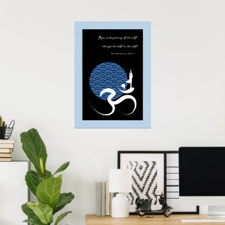 Poster Yoga Moderna Zen Yoga Azul Asiática Caligrafia Om 