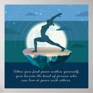 Poster Yoga Moon Salutation Pose Flying Island Star Quote
