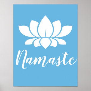 Poster Yoga Namaste White Lotus Flower & Calm Blue