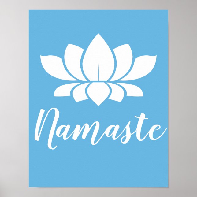 Poster Yoga Namaste White Lotus Flower & Calm Blue (Frente)