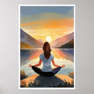 Poster Yoga no lago ao pôr do sol