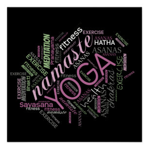 Pôster Yoga Word Cloud Plum/Green ID254
