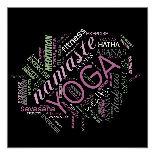 Pôster Yoga Word Cloud Plum/Green ID254 (Frente)