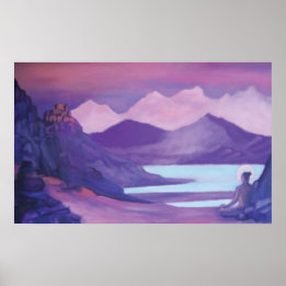 Pôster Yogi e mosteiro nas montanhas tibetanas