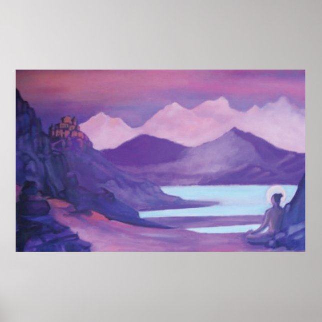 Pôster Yogi e mosteiro nas montanhas tibetanas (Frente)