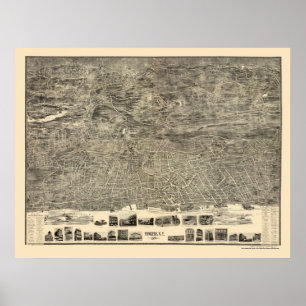 Pôster Yonkers, mapa panorâmico de NY - 1899