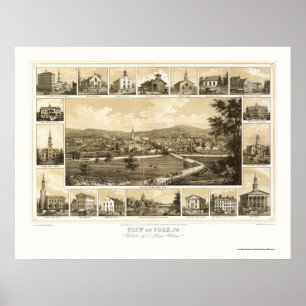 Poster York, mapa panorâmico do PA - 1852