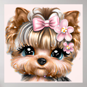 Poster Yorkie bonito com um Arco rosa