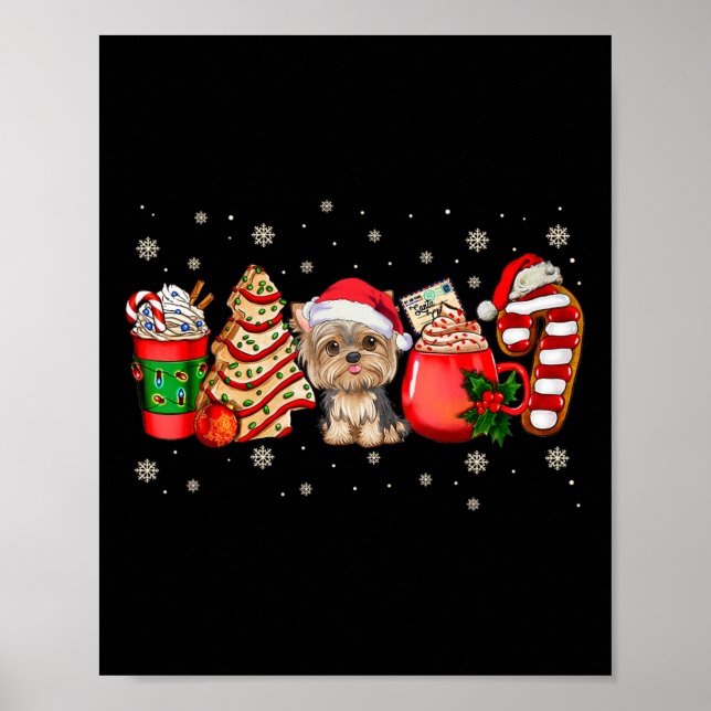 Poster Yorkie Dog Christmas Pajamas Coffee Latte Mugs Xma (Frente)