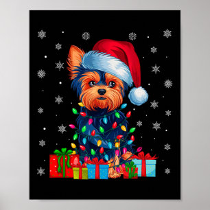 Poster Yorkie Dog Ugly Xmas Lights Santa Hat Yorkie Dog C