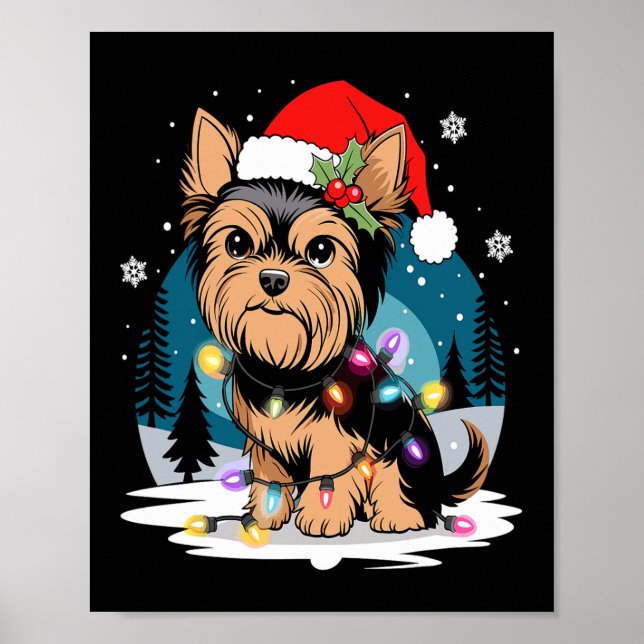 Poster Yorkie Dogs Árvore Natal Sweater Xmas Pet Animal (Frente)
