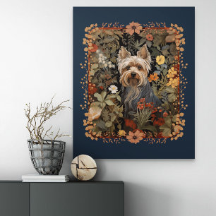 Pôster Yorkie ou Silky Terrier Cachorro Floral Vintage Fo