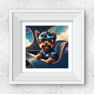 Poster Yorkie Voando No Avião AI Gerou Arte Canina