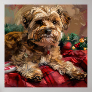 Poster Yorkipoo Cachorro Festa de Natal