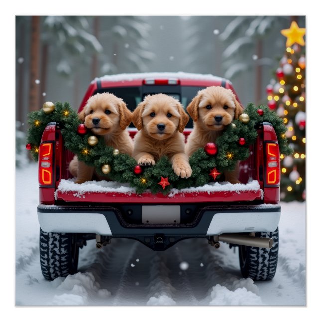 Pôster Yorkipoo Christmas Red Truck Holiday Gift (Frente)
