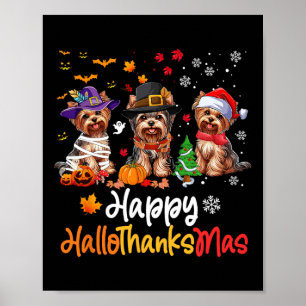 Poster Yorkshire Dog Halloween Natal Feliz HalloGraças