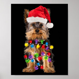 Poster Yorkshire Natal Yorkie Dog Santa Hat Natal